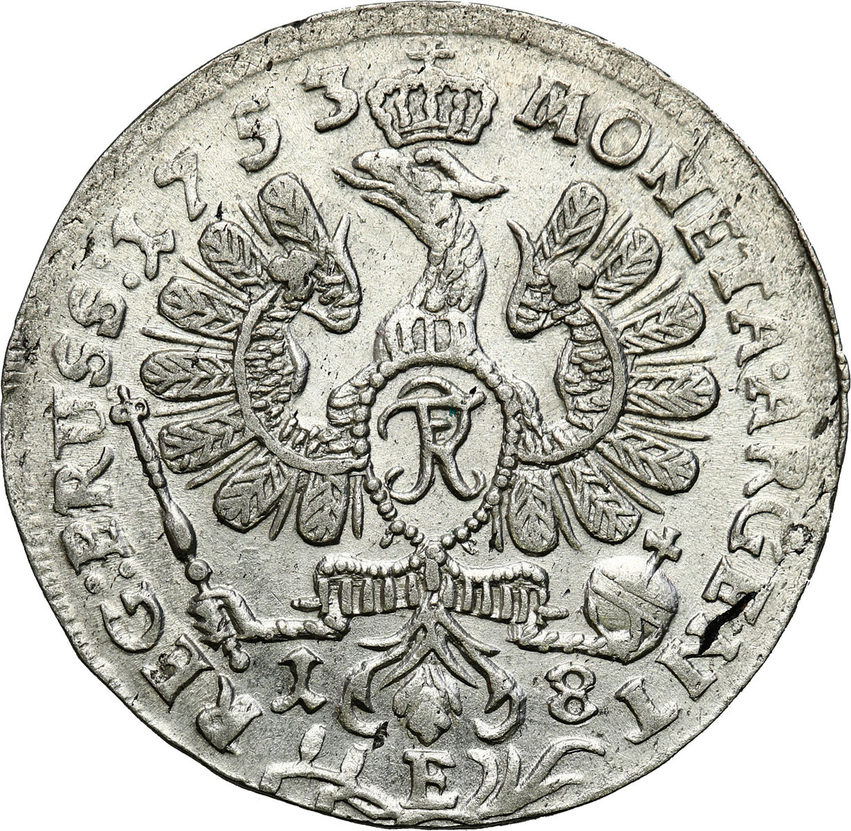 Niemcy, Prusy. Ort (18 groszy) 1753 E, Królewiec - ŁADNY